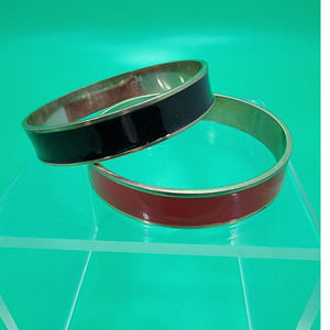 Two Monet Bangle Bracelet Red & Black Enamel Gold Tone